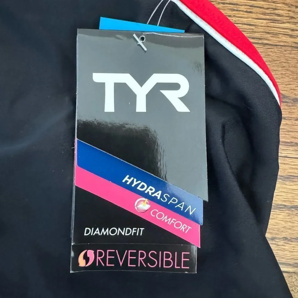 NWT New TYR Diamondfit Hydraspan Black Red Reversible Racing Swimsuit Sz 4 / 30